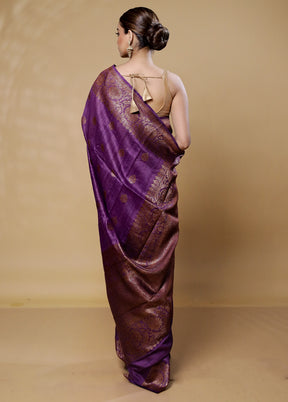 Purple Handloom Tussar Pure Silk Saree With Blouse Piece