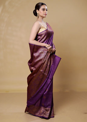 Purple Handloom Tussar Pure Silk Saree With Blouse Piece