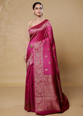 Maroon Handloom Tussar Pure Silk Saree With Blouse Piece