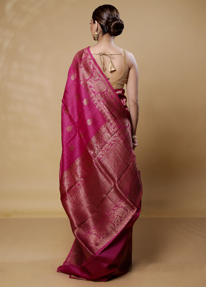 Maroon Handloom Tussar Pure Silk Saree With Blouse Piece