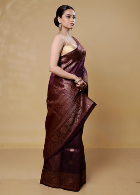 Maroon Handloom Tussar Pure Silk Saree With Blouse Piece