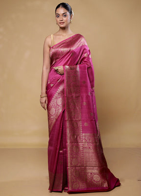 Pink Handloom Tussar Pure Silk Saree With Blouse Piece