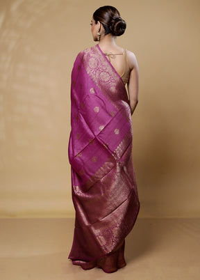 Purple Handloom Tussar Pure Silk Saree With Blouse Piece