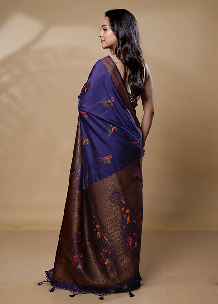 Blue Dupion Silk Saree With Blouse Piece