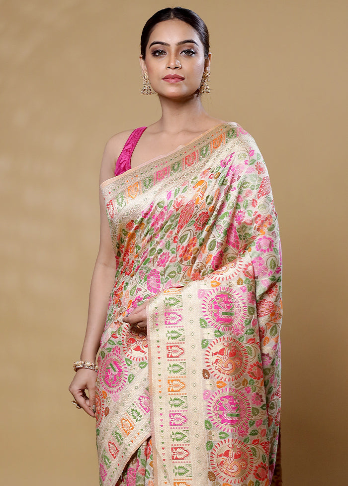 Cream Dupion Silk Saree With Blouse Piece