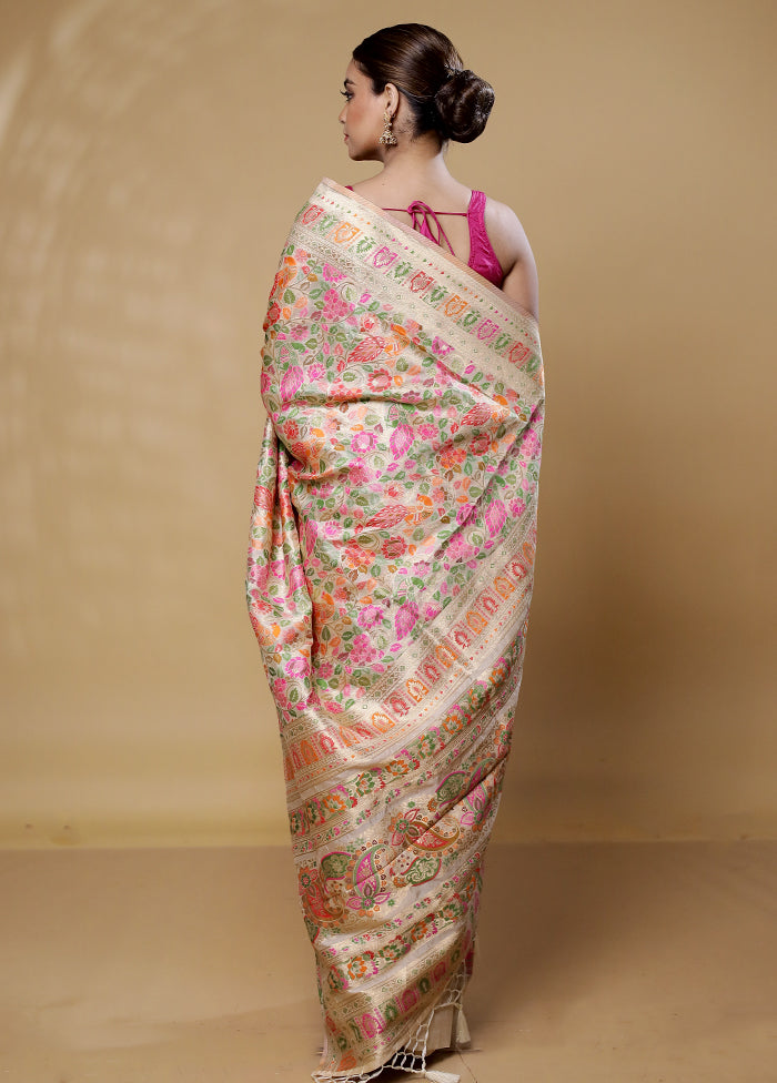 Cream Dupion Silk Saree With Blouse Piece