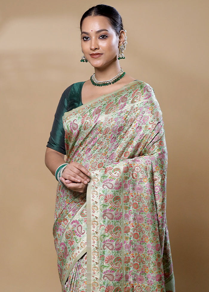 Green Dupion Silk Saree With Blouse Piece