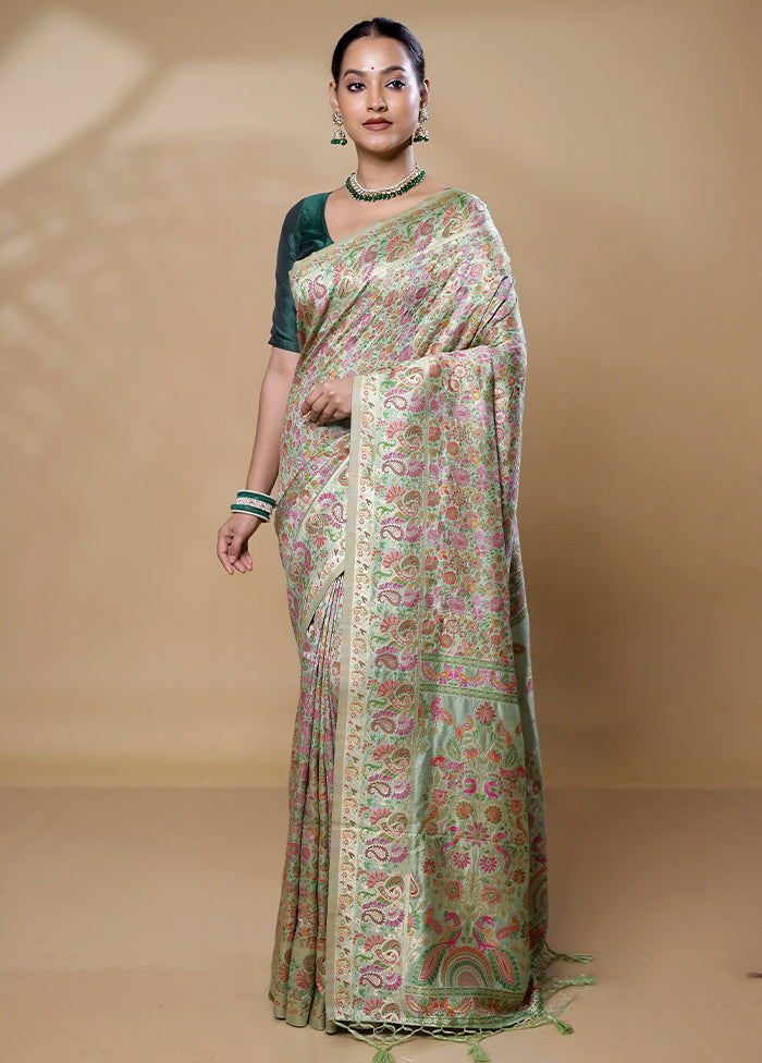 Green Dupion Silk Saree With Blouse Piece