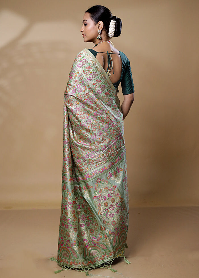 Green Dupion Silk Saree With Blouse Piece