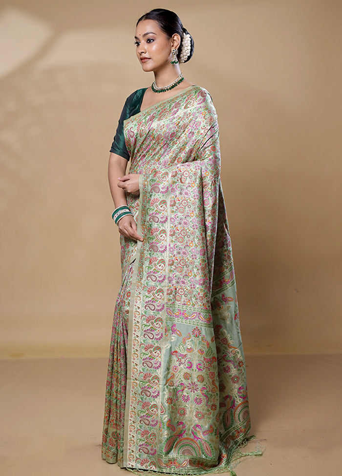 Green Dupion Silk Saree With Blouse Piece