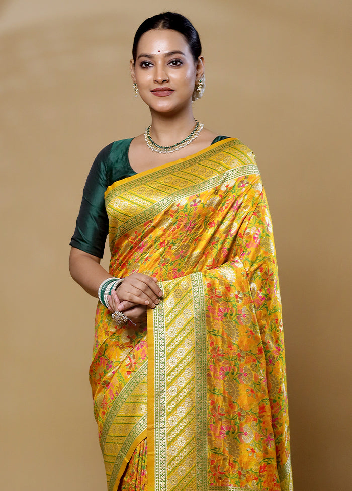 Yellow Dupion Silk Saree With Blouse Piece