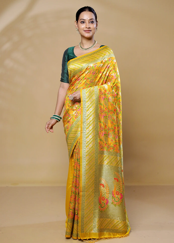 Yellow Dupion Silk Saree With Blouse Piece