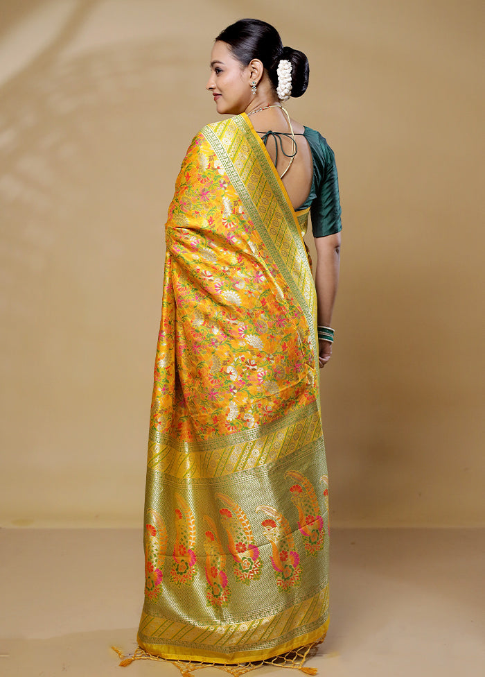 Yellow Dupion Silk Saree With Blouse Piece