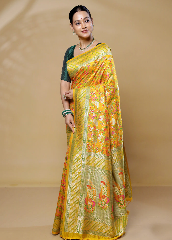 Yellow Dupion Silk Saree With Blouse Piece