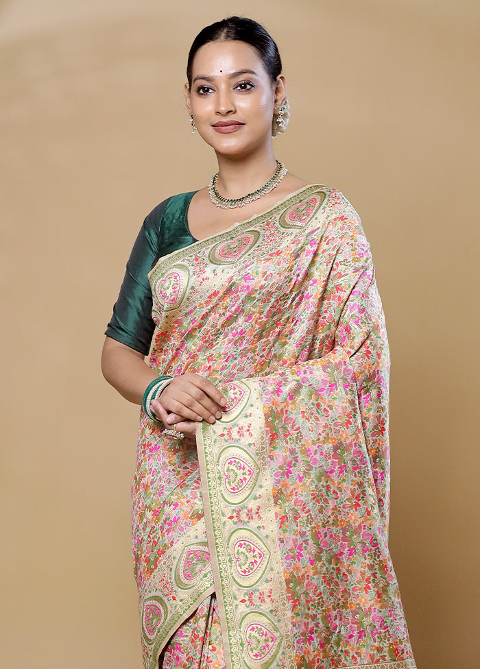 Cream Dupion Silk Saree With Blouse Piece