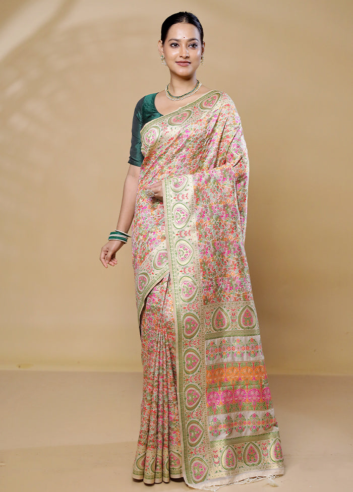 Cream Dupion Silk Saree With Blouse Piece