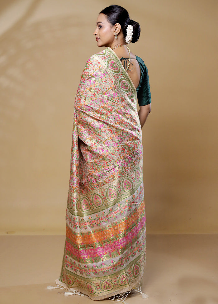 Cream Dupion Silk Saree With Blouse Piece