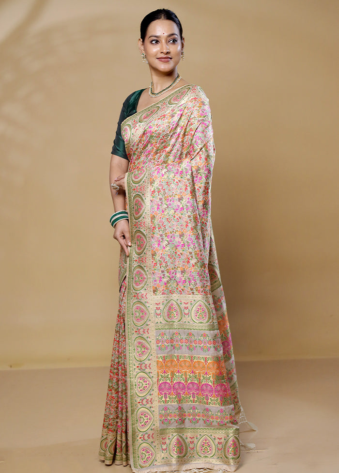 Cream Dupion Silk Saree With Blouse Piece