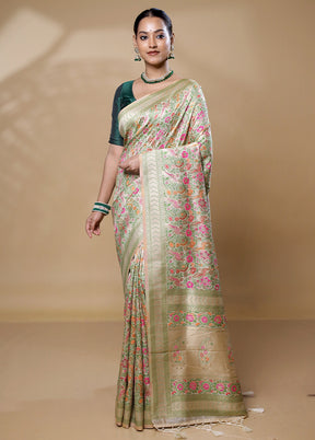 Green Dupion Silk Saree With Blouse Piece