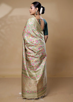 Green Dupion Silk Saree With Blouse Piece