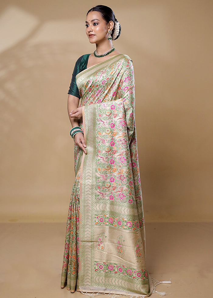 Green Dupion Silk Saree With Blouse Piece