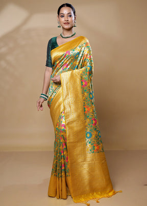 Yellow Dupion Silk Saree With Blouse Piece