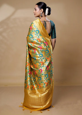 Yellow Dupion Silk Saree With Blouse Piece