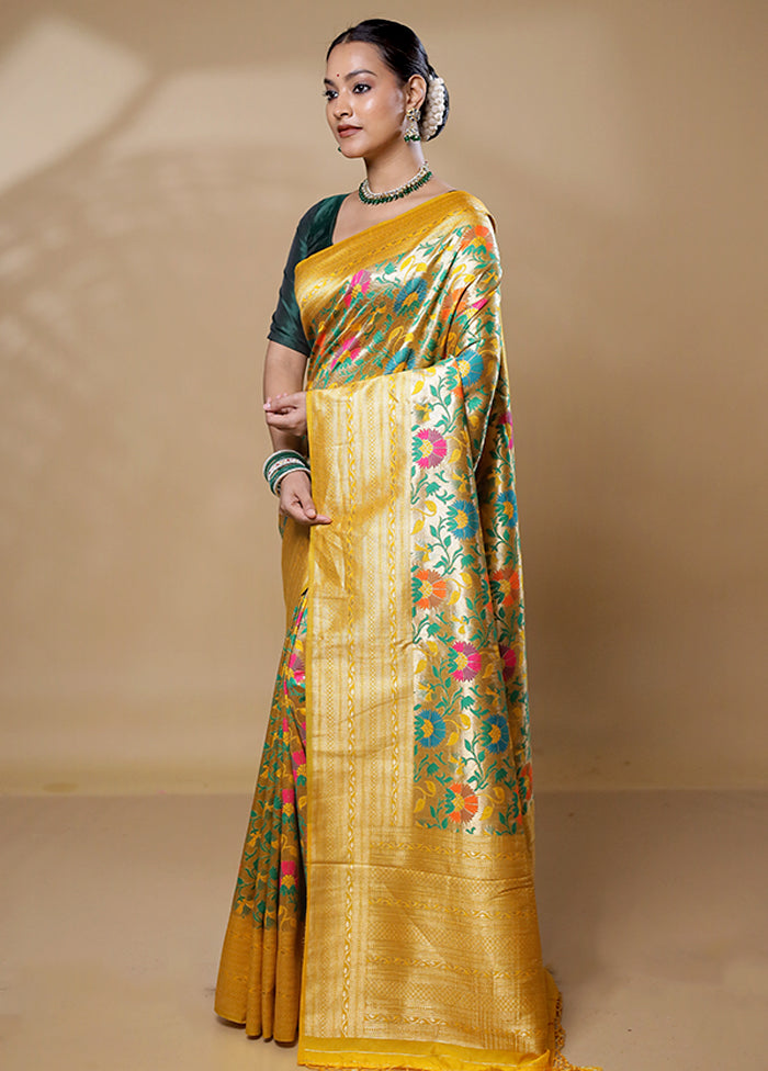 Yellow Dupion Silk Saree With Blouse Piece