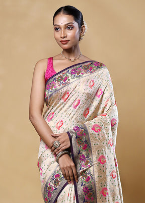 White Dupion Silk Saree With Blouse Piece