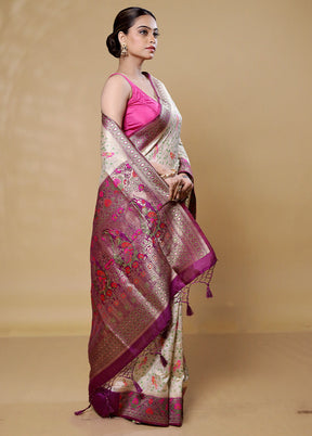 White Dupion Silk Saree With Blouse Piece