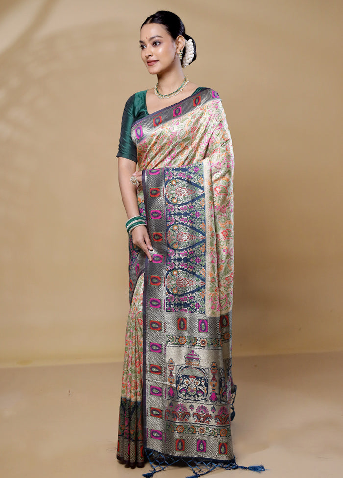 Cream Dupion Silk Saree With Blouse Piece