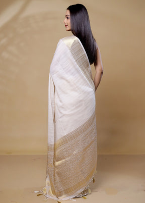 White Dupion Silk Saree With Blouse Piece