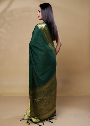 Green Dupion Silk Saree With Blouse Piece