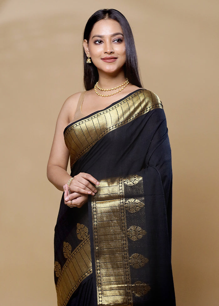 Black Dupion Silk Saree With Blouse Piece