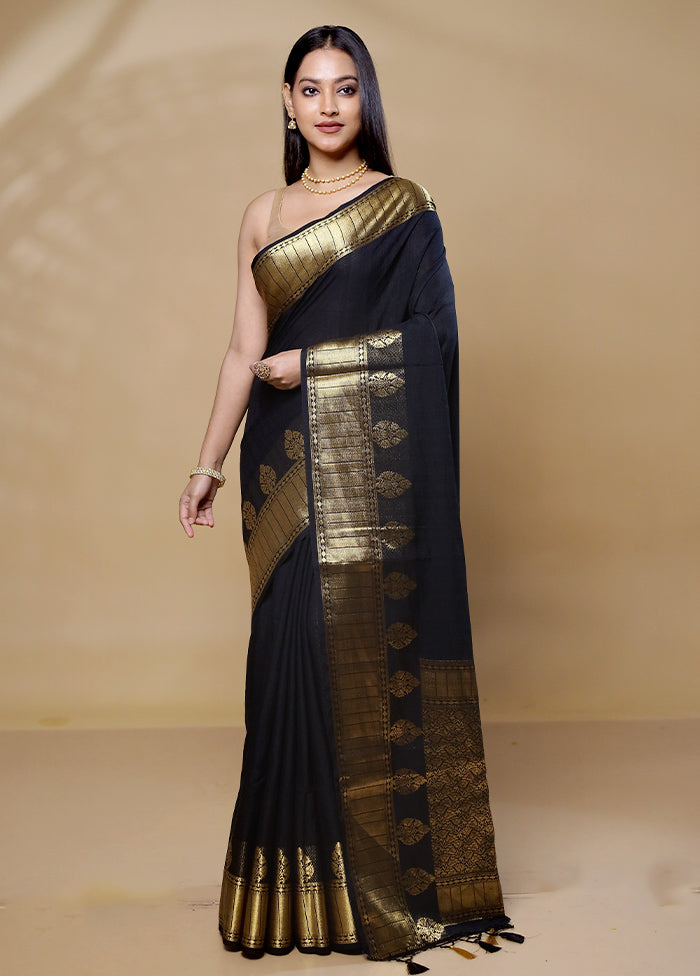 Black Dupion Silk Saree With Blouse Piece