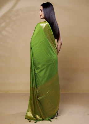 Green Dupion Silk Saree With Blouse Piece