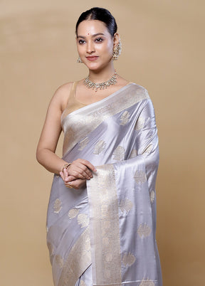 Grey Dupion Silk Saree With Blouse Piece