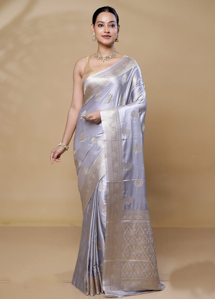 Grey Dupion Silk Saree With Blouse Piece