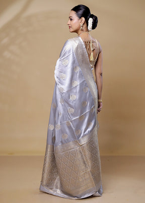 Grey Dupion Silk Saree With Blouse Piece