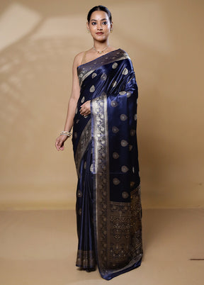 Blue Dupion Silk Saree With Blouse Piece