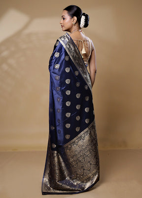 Blue Dupion Silk Saree With Blouse Piece