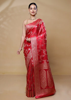 Red Dupion Silk Saree With Blouse Piece