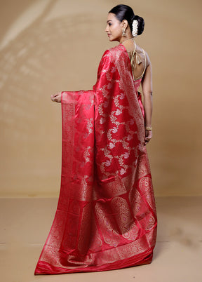 Red Dupion Silk Saree With Blouse Piece