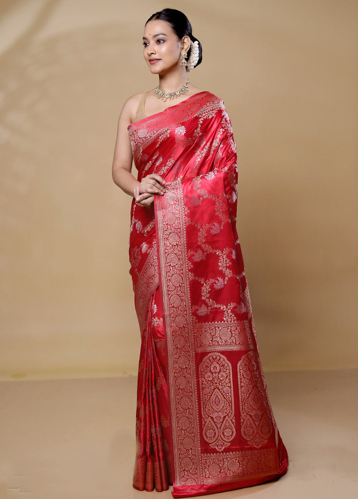 Red Dupion Silk Saree With Blouse Piece