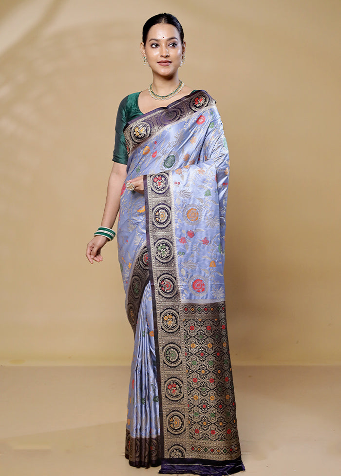 Grey Dupion Silk Saree With Blouse Piece