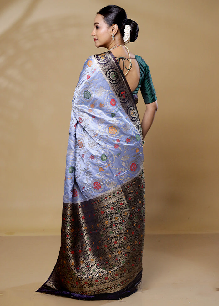 Grey Dupion Silk Saree With Blouse Piece