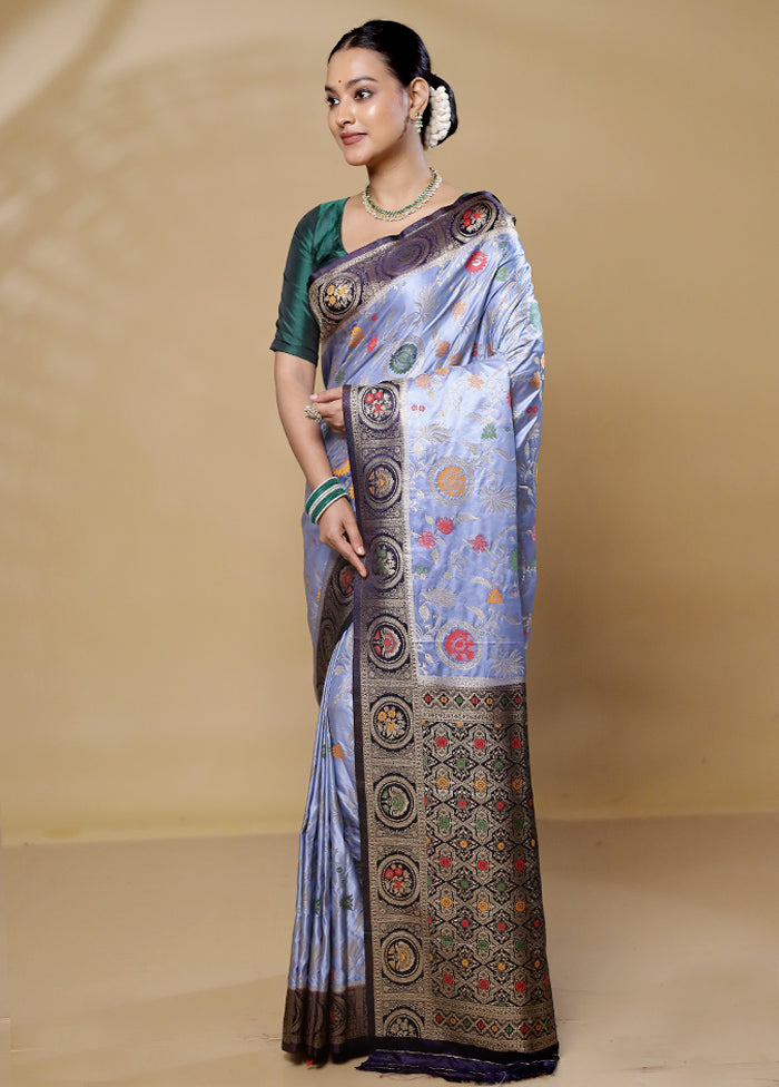 Grey Dupion Silk Saree With Blouse Piece