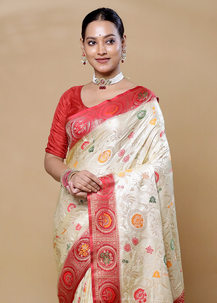 Cream Dupion Silk Saree With Blouse Piece