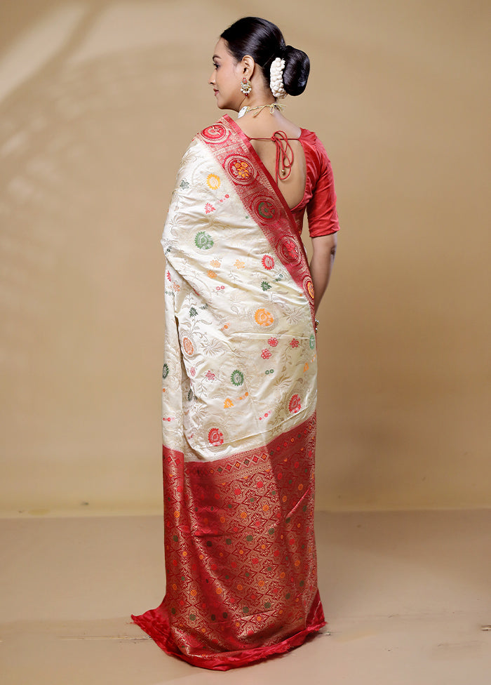 Cream Dupion Silk Saree With Blouse Piece