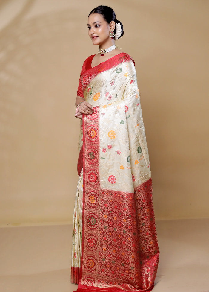 Cream Dupion Silk Saree With Blouse Piece